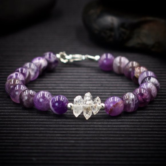Dogtooth Amethyst and Herkimer Diamond Bracelet - Handmade to Order - Picture 1 of 2